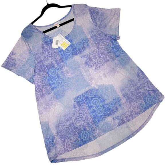 LuLaRoe Classic T 3XL Blue Purple White Ombre Tile Damask Short Sleeve Tee Top - Picture 1 of 8